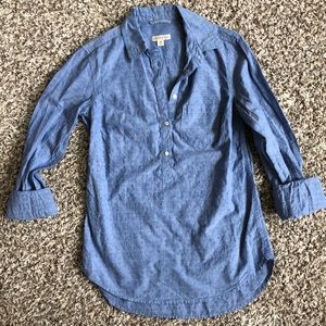 Blue printed half button chambray shirt